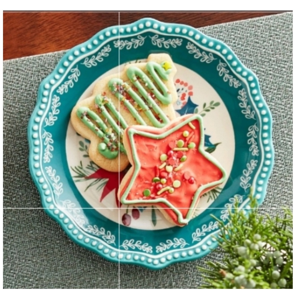 NWT Pioneer Woman Wishful Winter Holiday Appetizer Plate Teal Rose Tr…